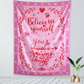 KJHL Motivational Pink Classroom Tapestry Wall Hanging Vertical Boho Room Decor Positive Affirmations Inspirational Quote Aesthetic Kids Tapestries for Bedroom Dorm(48" x 36")