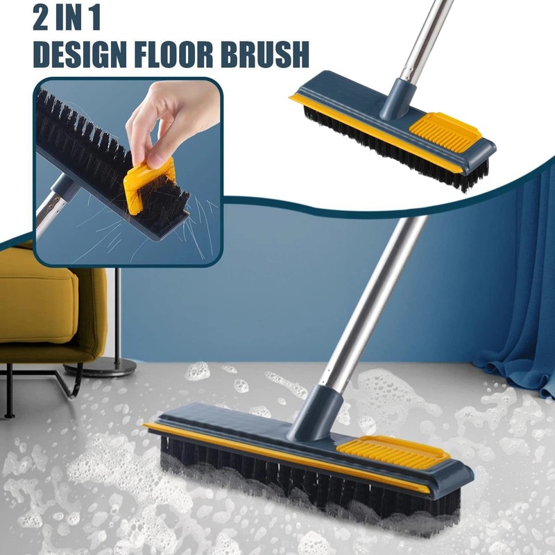 Floor Scrubber Brush, Telescopic Handle 2 in 1 Scraper Brush,
