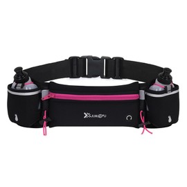 Running Waist Belt with Water Bottles (2 x 175ML), Hydration Belt Waterproof, Running Waist Packs Fits iPhones, Adjustable Sports Waist Pouch for Marathon Running Hiking Cycling (Rose Red)