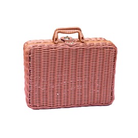Vintage Plastic Wicker Suitcase - Rattan Suitcase with Leather Rope Lock, Wicker Picnic Basket, Decorative Props Suitcase, Makeup Organizer for Miscellaneous Travel Camping and Outdoor Parties