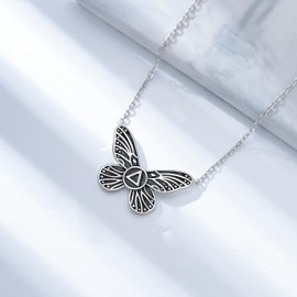 PROESS Sobriety Gift Necklace 925 Sterling Silver Butterfly Anonymous Alcoholic Pendant Chain AA Pendant Recovery Symbol Gift for Men and Women, Sterling Silver, No Gemstone