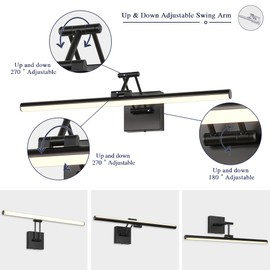 Joossnwell Picture Light for Painting Black Art Light Hard-Wired Picture Frame Light 23.62 Inch Dimmable Gallery Wall Light with Adjustable Swing Arm for Painting Library Museum Warm White
