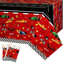 WERNNSAI Racing Car Tablecloths - 2 Pcs 54'' x 108'' Red Race Car Table Cloths Car Theme Birthday Decorations Rectangular Racetrack Table Cover for Kids Birthday Dining Party Supplies