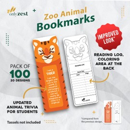 Only Zest 100 Pack Bookmarks for Kids – Fun Animal Fact Book Marks for Reading, Classroom Rewards, Student Incentives, Bulk Supplies for Teachers