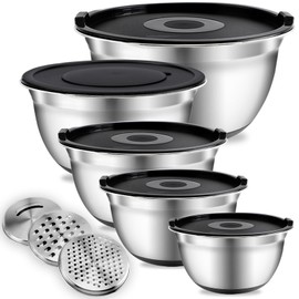 COOK WITH COLOR Stainless Steel Mixing Bowls Set with Lids - Nesting Bowls with Non-Slip Bottom, Silver, 14 Pieces
