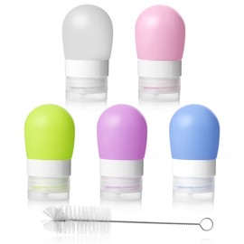 Magicfour 6 Pack Salad Dressing Container to Go 38ml, Portable Condiment Squeeze Bottles for Lunch, Leakproof Sauce Containers with Lid, Including 5 Dressing Container 1 Spiral Brush, Reusable Food Grade Silicone