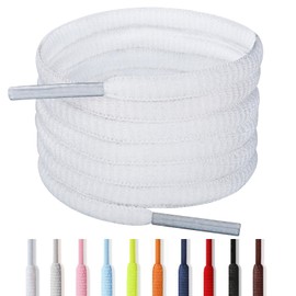 Handshop 2 Pairs Oval Shoe Laces, 6 mm Half Round Laces for Trainers, Sneakers, Sports Shoes (White, 91cm)