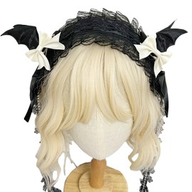 [Sitengle] ヘッドドレス ロリータ 黒 ハロウィン ゴスロリ 髪飾り ハロウィンアクセサリー 悪魔の翼 3WAY カチューシャ レース 黒 リボン 蝶結び ヘアクリップ付き かわいい 萌え キュート メイドカフェ lolita コスプレ パーティー (ホワイトリボン-タイプB)