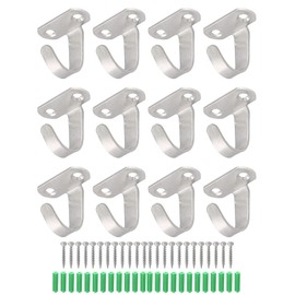 LWTCUJOH Stainless Steel Screw Mounted Ceiling Hooks 12 Pack Heavy Duty Clothes Hook Wall Mounted Under-Shelf Towel Hook for Hanging Bathroom Kitchen Cabinet Tools - Silver
