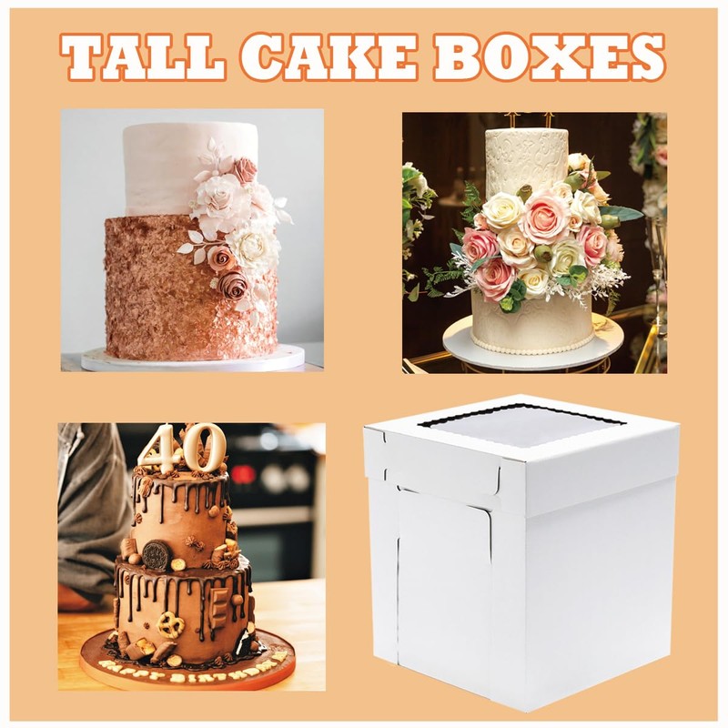 JJO JJO Tall Cake Boxes for Tier Cakes, 3 Pack