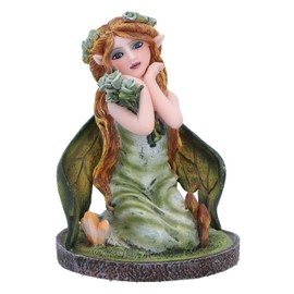 Nemesis Now Crystal Fairy Clover Figurine 9cm, Resin, Green, Nature Fairy Figurine Featuring Crystals, Kneeling Fairy with Leaves For Wings, Fairy Gift, Cast in the Finest Resin, Expertly Hand-Painted