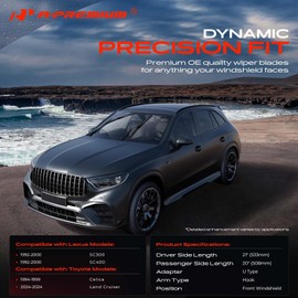 A-Premium Pack of 2 Front Windshield Wiper Blades with Wear Indicator & Towel - Compatible with Toyota Land Cruiser 2024, Celica & Lexus SC300, SC400-21" and 20", Hook Connector, Left and Right