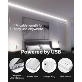 Aclorol USB Led Light Strip COB Led Strip Lights 5V Daylight Cold White 6000K 3.28FT 320Leds Flexible TV Led Lights USB Powered 1M for Under Cabinet Kitchen Living Room Shelving or Displays