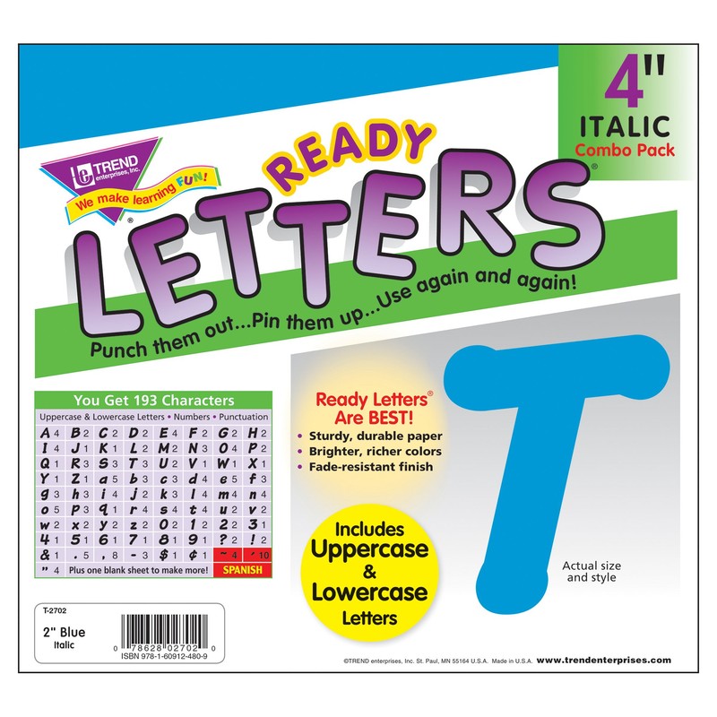 TREND enterprises, Inc. T-2702 Blue 4" Italic Combo Ready Letters
