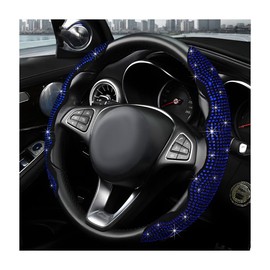 MUQIDA 2PCS Steering Wheel Cover, Sparkling Rhinestone Segmented Steering Wheel Protector Fit 14-15.6 Inch, Non-Slip Wheel Wrap Cover Bling Car Interior Accessories for Women Girls (Blue)