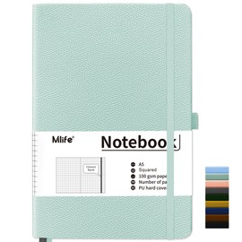 Mlife Squared Notebook A5,Journal Notebooks With 200 Pages,100gsm No Bleed Grid Notebook Pages,PU Hard Cover,Graph Paper Notebook for Graphing Notes Math,Notepad for Women Men School-Orchid Green