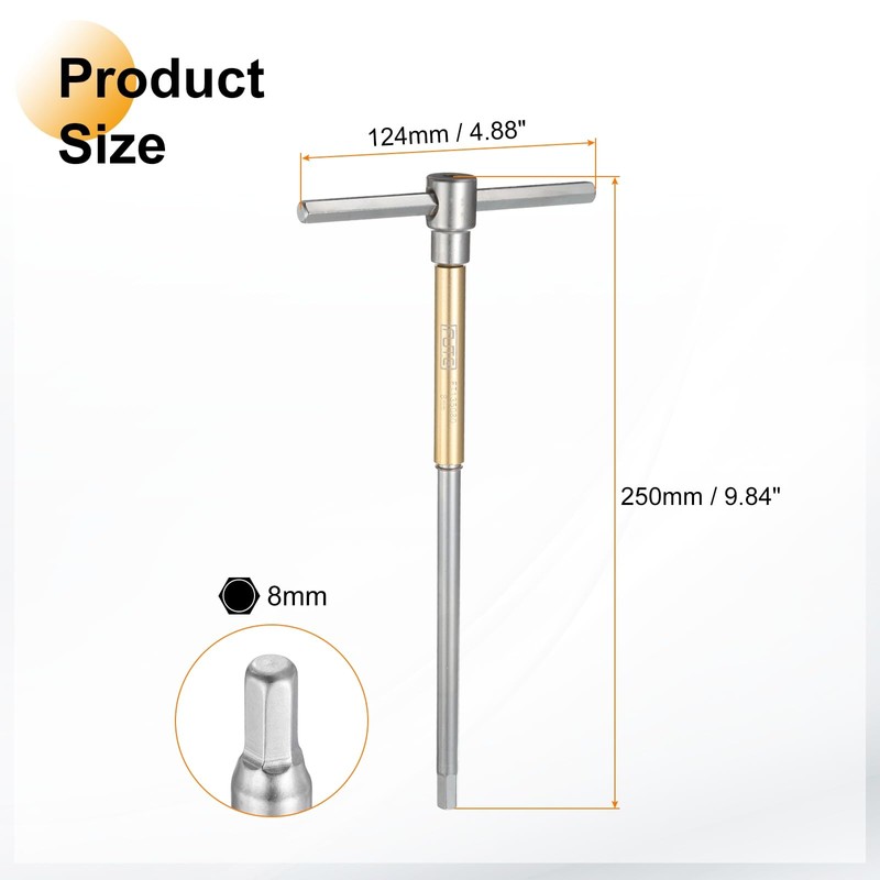 sourcing map Sliding T-Handle Hex Key Wrench 8mm CR-V Metric