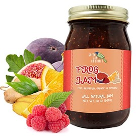 Green Jay Gourmet FROG Jam - All-Natural Raspberry Jam with Figs, Red Raspberries, Orange Juice & Ginger - Vegan, Gluten-free Fruit Jam - Contains No Preservatives - Made in USA - 20 Ounces