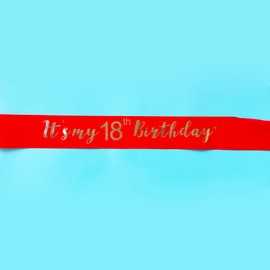 Its My 18th Birthday Sash, Birthday Girl Sash for Boy Gifts Party Decorations and Supplies, Red with Silver
