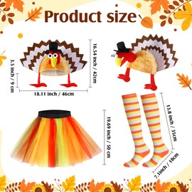 HooLing 4 Pcs Thanksgiving Turkey Costumes Set for Women Turkey Face T Shirt Tutu Skirt Knee High Socks Gobbler Hats(Orange,Medium)