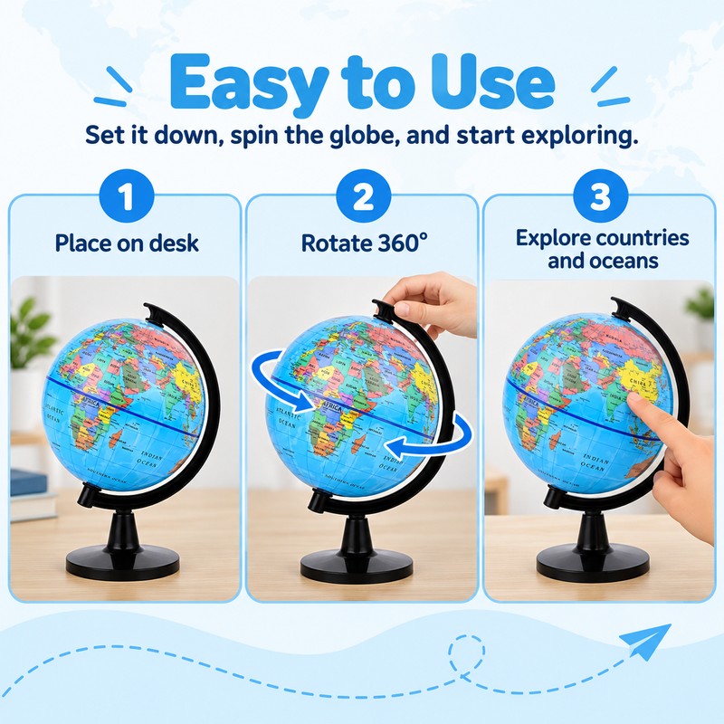 Educational World Globe for Teaching – 360° Rotating English Map