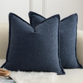 Mandioo Pack of 2 Decorative Throw Pillow Covers Accent Solid Woven Textured Cushion Covers Pillow Cases Bedroom Living Room Sofa Home 16 x 16 lnch 40 x 40 cm Blue