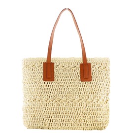 Straw Bag for Women Woven Beach Structured Tote Handmade Crochet Carteras De Mujer Summer Shoulder Bohemian Pom Travel