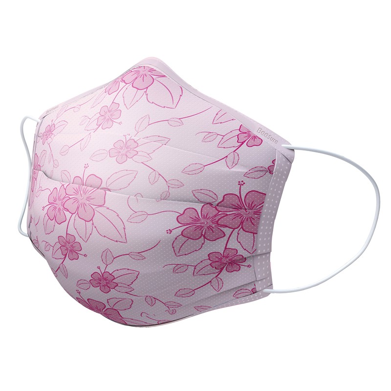 BeeSure BE2300 Floral Face Masks, Hibiscus Pink (Pack of 50)