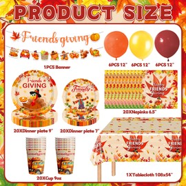 Friendsgiving Party Supplies Friendsgiving Plates and Napkins Set Friendsgiving Disposable Plates Napkins Cups Tablecloth Banner Balloons for Thanksgiving Party Decorations Thanksgiving Party Supplies