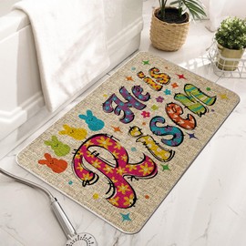 GAGEC Happy Easter Door Mat He is Risen Welcome Rug Religious Christian Farmhouse Kitchen Decoration Indoor Outdoor Home Decor for Floor Front Mat 17 x 27 Inch