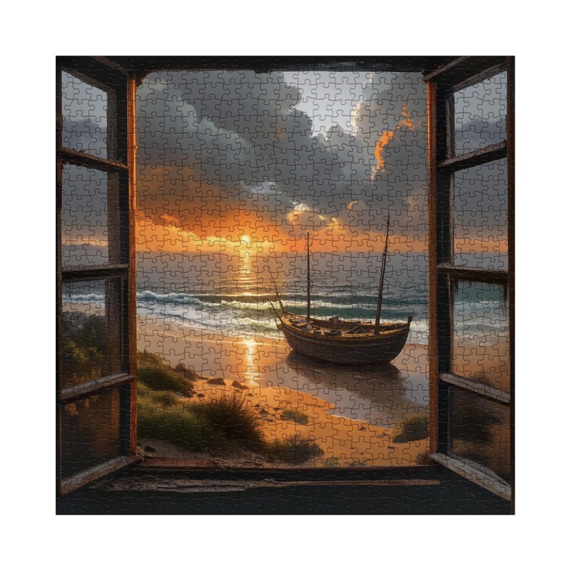 Beach Sunset Puzzles for Adults 1000 Pieces, 3D Window Art
