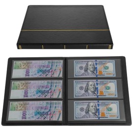 TsunNee Paper Money Collection Album 60 Pockets, Leather Cover Currency Collection Holder Book, Double Sided Paper Money Storage Album, Bill Memorial Money Penny Holder for Collectors, Black