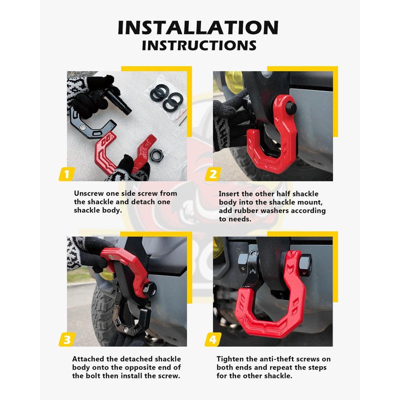 A-BOAR 3/4" D-Ring Shackles, Heavy Duty Forged Steel Shackles with