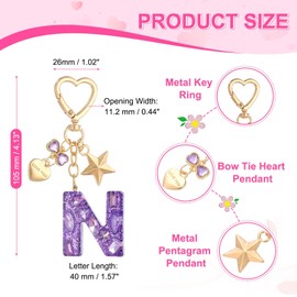PATIKIL Cute Initial Letter Keychain, Letter N Keychains Women Bling Love Butterfly Star Key Chain for Bag Backpack Purse Car Keys Cup Accessories, Purple