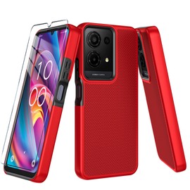 Mocotto for TCL K32/K33 5G 2025 Case with Tempered Glass Screen Protector,Dual Layer Heavy Duty Shockproof Protection (Red)