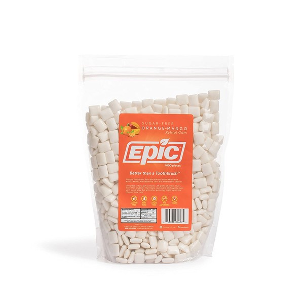 Epic 100% Xylitol-Sweetened Chewing Gum (Orange-Mango, 1000-Count Bulk Bag)