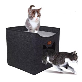 Geizire Cat Beds for Indoor Cats,Cute Shape Cat Cave, Foldable Cat House with 2 Cushion, Lightweight and Durable Natural Wool Felt Covered, No Chemical Smell & Bad Odor