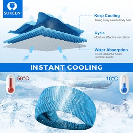 Sukeen Cooling Headbands Sports Headbands, Sweat Headband Men Women, Workout Head Band for Yoga, Golf, Gym, Camping, Tennis, Basketball, Football, Unisex Hairband (4 Pack)