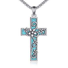 ONEFINITY Cross Necklace for Women 925 Sterling Silver Filigree Necklace Turquoise Cross Pendant Religious Jewellery Gifts