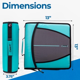 Case-it Mighty Zip Tab School Zipper Binder | 3-Inch O-Rings, 600-Sheet Capacity, 5-Subject Expanding File Folder, Multiple Pockets & Storage Organizer, Shoulder Strap | D-146 Spearmint