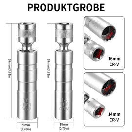 2 x Thin Wall Spark Plug Socket, 14mm 16mm Universal Joint 3/8 inch 12-point Magnetic Swivel Spark Plug Socket Set, Magnetic Spark Plug Wrench Spark Plug Spanner, Car Repair Spark Plug Removal Tools