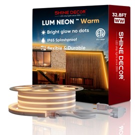 Shine Decor LED Neon Rope Lights AC 120V, Expandable & Cuttable 120LEDs/M Bright Strip Lighting, ETL Cold-Resistant & IP65 Waterproof for Indoor Outdoor, 8x16mm, 2500K Warm White, 32.8ft