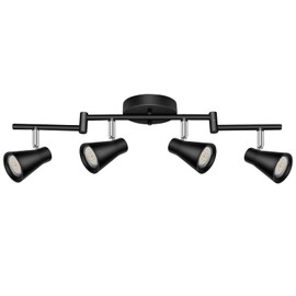 LABOREDUCER Track Lighting Fixture Ceiling, LED Flexible Track Lights with Swing Arm, 4-Light Directional Black Flush Mount Ceiling Spotlight for Kitchen, Living Room (GU10 Bulbs NOT Included)
