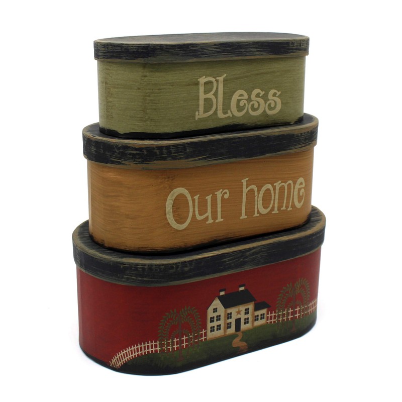 CVHOMEDECO. Primitives Rustic Oval “Bless Our home” Cardboard Nesting Boxes,