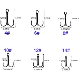 Shaddock 110-Piece Treble Fishing Hook Set Treble Fishing Hooks Carbon Steel Strong Sharp Round Bend Hooks for Saltwater Fishing Mixed 6 Size 4 6 8 10 12 14