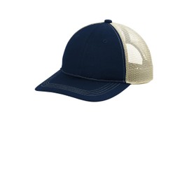 Port Authority Unstructured Snapback Trucker Cap C119, True Navy/ Tan, OSFA