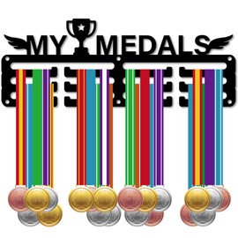 CREATCABIN Medal Holder Medal Hangers Medal Rack Display Sports Metal Hanging Awards Iron Small Mount Awards for Wall Home Badge Race Running Soccer Swimming Medalist Black 11.4 x 4.3 Inch-My Medals