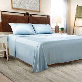 ClevaHome Sheets Twin Bed Sheet Set, 100% Rayon derived from Bamboo, Luxuriously Soft, Cooling, Double Stitching, 16" Deep Pockets (Twin, Light Blue)