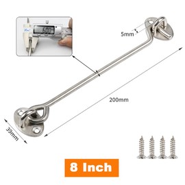 Cabin Hook Door Latch Lock, 2 Pieces Stainless Steel Eye Latch Lock for Barn Door Gate Latch Window Door Catch Lock Holder (Silver+Black, 8 Inch)