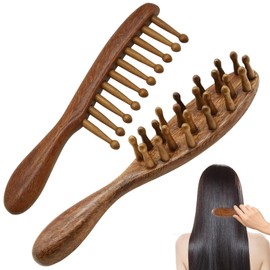2Pcs Loc Brush for Dreads, Golden Sandalwood Lock Brush with Wide Teeth for Scalp Massage, Gentle Detangling on Hair, Comfort Grip Handle for Fatigue Relief